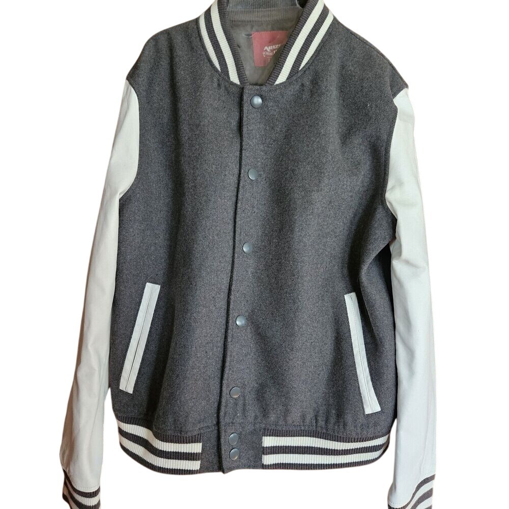 Arizona Jeans Men's Medium Gray Letterman Varsity‎ Snap Wool Blend Jacket